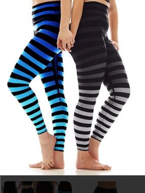 K-DEER Erika Black and Gray Striped Leggings in sz XS